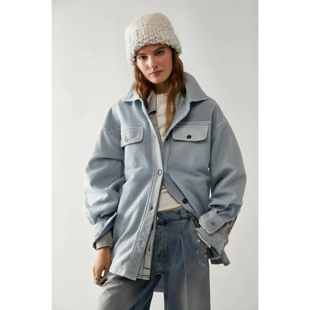 Free People Ruby Jacket Autumn Sky Size XS Long Sleeve Button Front Pockets Knit